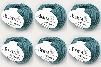 Zdjęcie produktu dla 6 motków Berta marki Permin – przędza dziewiarska z wełny i bawełny z certyfikatem Oeko-Tex (kolor 23 jasnoturkusowy)