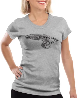 Produktbild von style3 Spaceship T-Shirt Damen trek trekkie star, Farbe:Grau meliert, Größe:M