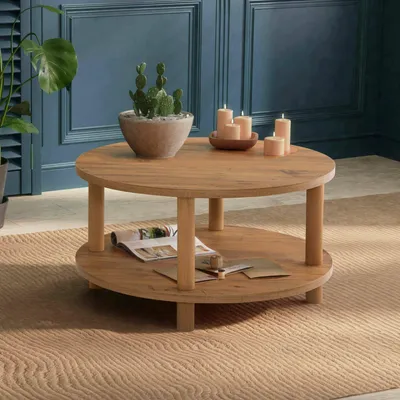 Image de Oniferi - Table Basse, 70x70x44h cm Chêne Marron, Porte-revues