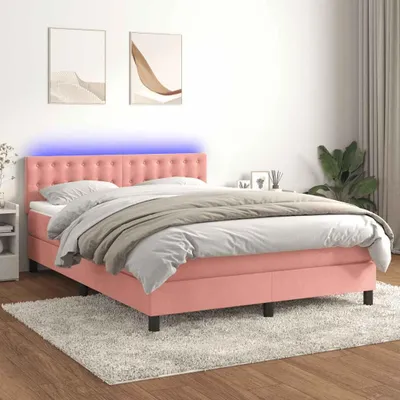 Productafbeelding van vidaXL Boxspringbed met matras en LED-verlichting, roze, 140x190 cm, fluweel