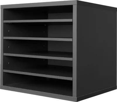Zdjęcie produktu dla Drewniany organizer na literaturę SucceBuy, 5 przegródek, regulowane półki, szary