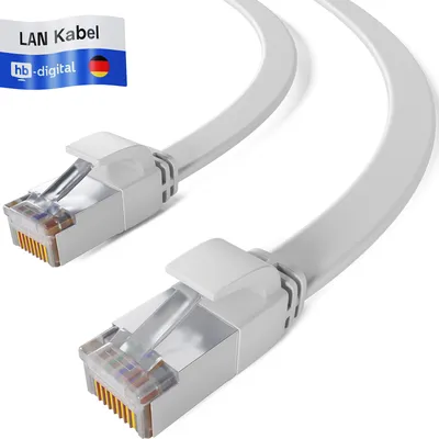 Produktbild von hb-digital LAN Kabel 0.25m Cat7 Patchkabel cat 7 Flachkabel RJ45 Kupfer bis zu 10 Gbit/s U/FTP PVC weiß
