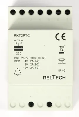 Image de Transformateur de sonnerie Reltech, 230 V, 4-8-12 V, 2-2-2 A, 1 pièce.