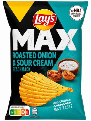 Produktbild von Lay's Max Roasted Onion & Sour Creme 110g, KI-generiertes Bild
