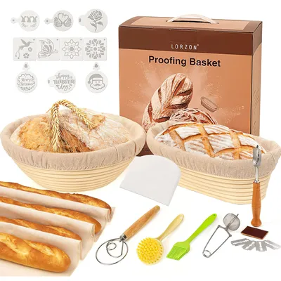 Produktbild von Gärkorb Gärkorb zum Brotbacken Bäckermesser Brotbackform Gärkörbchen Oval (Oval 25 cm und Rund 22cm Innen mit Leinentuch Nachhaltig und Natürlich 1-tl