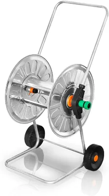 Imagen del producto de Silecomplaza 310, carrete para manguera de 80 metros, carro de transporte modelo 212 ZN Agrati, color plateado, dimensiones: 55 x 46 x 88 cm