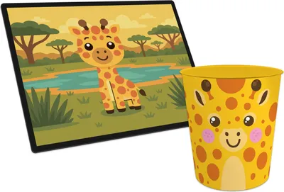 Produktbild von itenga Papierkorb mit Schreibunterlage KAWAII Motiv GIRAFFE Set