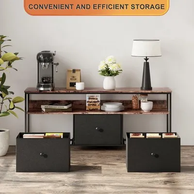 Immagine prodotto di Mobile TV nero - 108x30x57 cm - Realizzato in legno e tessuto - Con illuminazione LED e 3 cassetti
