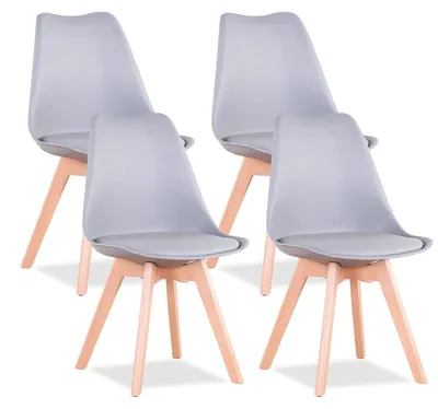 Immagine prodotto di Set di moderne sedie da pranzo con rivestimento in ecopelle e gambe in legno, ideale per cucina e sala da pranzo