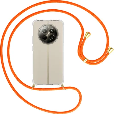 Produktbild von Handykette Backcover-Schutzhülle mit Band (Metall goldfarben) für Realme 12 Plus 5G / Narzo 70 Pro 5G - neonorange