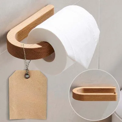 Produktbild von Famanu Toilettenpapierhalter ohne Bohren – Holz – selbstklebend – Badezimmeraccessoire