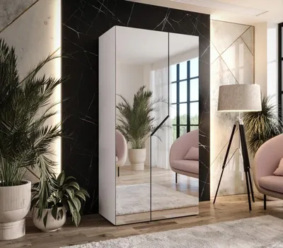 Obrázek produktu pro Šatní skříň 100 cm ELIRA 3 se zrcadlem - bílá / černý úchyt