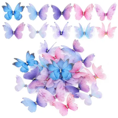 Immagine prodotto di Decorazioni a forma di farfalla 3D, organza, 70 pezzi, 10 stili, tessuto di tulle per lavori manuali, compleanni