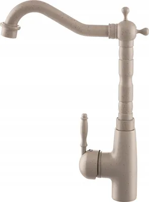 A kitchen faucet on a white background.