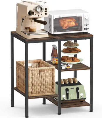 Image de Support pour micro-ondes de cuisine, à 4 niveaux, réglable, étagère de cuisine multifonctionnelle pour le coin café, étagère métallique peu encombrante pour le salon (marron)
