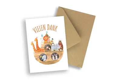 Produktbild von Friendly Fox 12 Dankeskarten Arche, Dankeschön Karten mit Arche Noah Motiv, DIN A6 Klappkarte mit Umschlag aus Kraftpapier