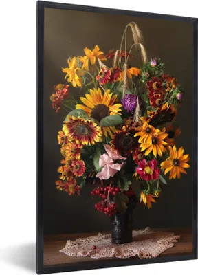 Produktbild von MuchoWow® Gerahmtes Poster Blumenstrauß - Farben - Stilleben 60x90 cm - Poster mit Schwarzem Bilderrahmen Wandposter Rahmen Foto Bilder - Kunst