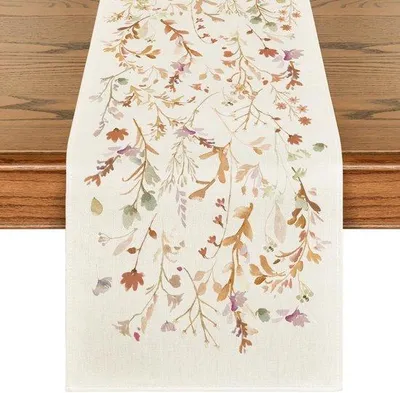 Produktbild von Tischdecke mit Vintage-Flair - Blumenmuster-Textil - Tischläufer-Set - 33x183cm - Gemischte Baumwoll- und Leinen-Variante - Dekorative Tischwäsche für Innen- und Außenraum - perfekt für Festlichkeiten und Urlaubsgäste