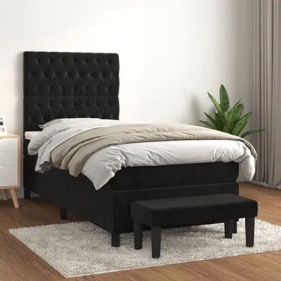 Obrázok produktu pre vidaXL Boxspring posteľ s matracom čierna 90x200 cm zamat - Boxspring posteľ - Boxspringbetten - Bett - Schlafzimmermöbel