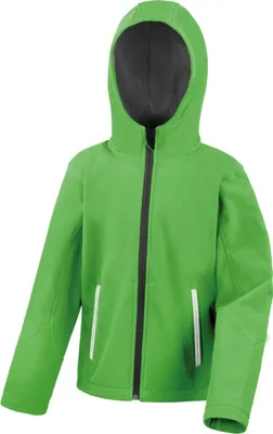 Productafbeelding van Result Core Kinder Softshell Jas met Capuchon, model BC3251 (11/12 jaar (144/152)) (Groen/Zwart)