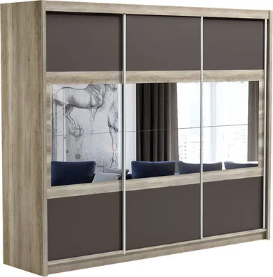 Produktbild von Schwebetürenschrank Salvador 250, 3 Türen Kleiderschrank mit 3 Spiegel, Moderne Garderobe, Schrank in Größe: 250 x 215 x 61 cm
