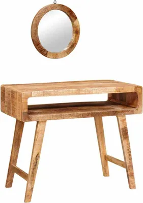 Obrázok produktu pre Toaletný stolík s zrkadlom vidaXL, hnedý, 90 x 76 x 45 cm, z masívneho mangového dreva