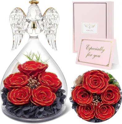 Produktbild von Ewige Rose Engel Geschenke für Frauen Weihnachten Muttertag - 5 Rosen im Engel Figur