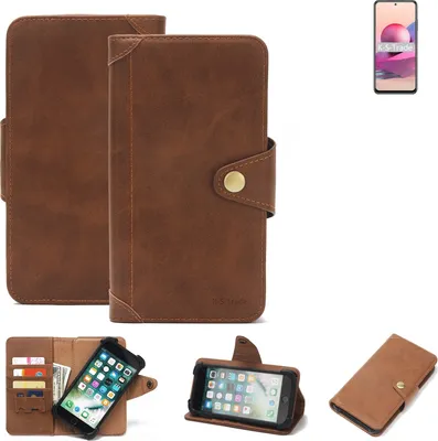 Produktbild von K-S-Trade Handyhülle für Xiaomi Redmi Note 10S Schutz Hülle Walletcase Bookstyle Tasche Case Handytasche Wallet Flipcase Cover PolyurethanBraun (1x)