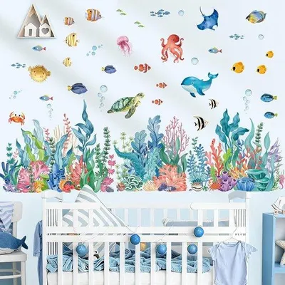 Productafbeelding van Muurstickers Oceaan Creaturen - Zeewier Koraal Hoekstickers - Voor Kinderkamer, Babykamer, Meisjes