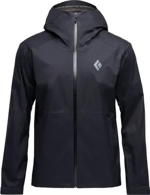 Schwarze Hardshelljacke für Herren von Black Diamond; Modell Men"s Fineline Stretch Shell; mit Kapuze und Reißverschluss.