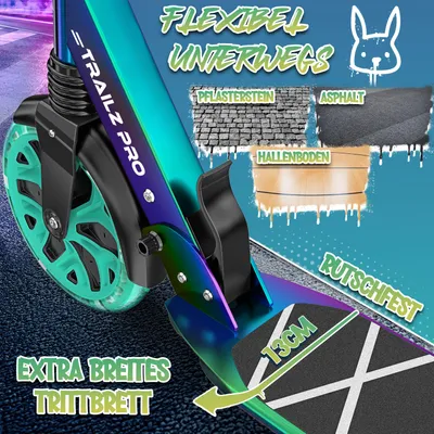Produktbild von RE:SPORT® Cityroller für Kinder & Erwachsene mit LED, Klingel & Tragegurt | Kickscooter Tretroller inkl. Handbremse & Doppelfederung | Scooter höhenverstellbar & klappbar