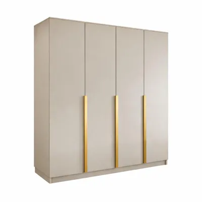 Produktbild von Kleiderschrank LIZA 197 x 215 x 58,1, 3-türig, kaschmir, mit goldenen Griffen, Kleiderstange und großzügigem Stauraum