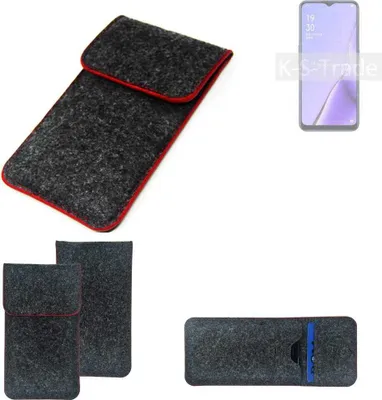 Produktbild von K-S-Trade Handy Schutz Hülle kompatibel mit Oppo A11x Schutzhülle Handyhülle Filztasche Pouch Tasche Case Sleeve Filzhülle dunkelgrau roter Rand