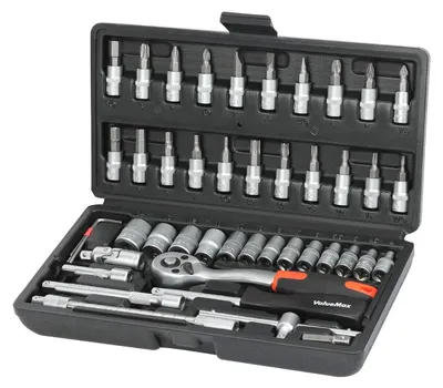 Productafbeelding van Steeksleutelset, 46-delig, 1/4 inch, omklapbare ratel, Cr-V staal, in koffer