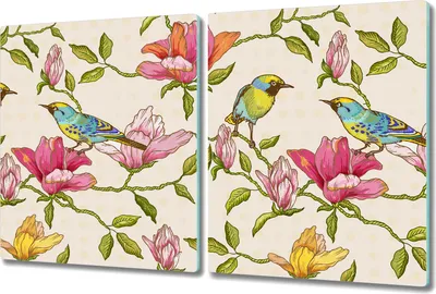 Produktbild von Glas Schneidebrett Herdabdeckplatten Schneideplatten - 2x 40x52 cm - Blumen und Vögel