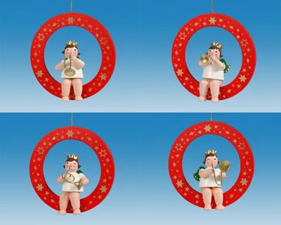 Produktbild von Christbaumschmuck Roter Ring mit Engel 4 teilig ohne Krone Höhe 6cm NEU