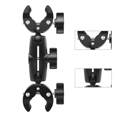 Produktbild von Kamera Klemme Halterung 8cm, Doppelklemme mit 360° Kugelkopf, verstellbare Action-Kamera Halterung für Fahrradlenker