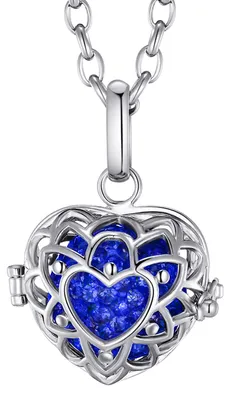 Produktbild von Morella® Damen Halskette Edelstahl 70 cm mit Herzform Anhänger und Klangkugel Zirkonia blau Ø 16 mm in Schmuckbeutel