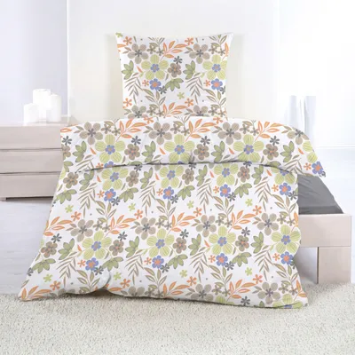 Produktbild von PolyBaumwolle Bettwäsche 135 x 200 cm mit Reißverschluss Weiß Gelb Braun Blumen