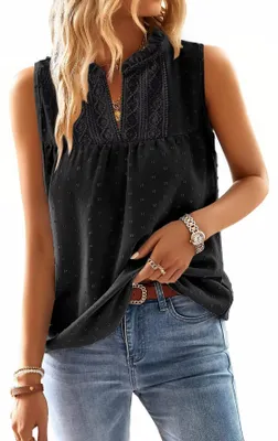 Image de TUUHAW - Débardeur tunique pour femmes, grande taille, style bohème, noir, taille XXL