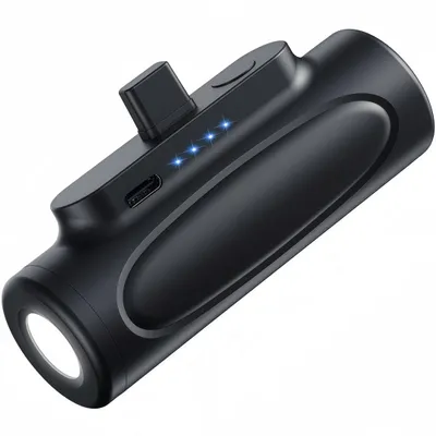 Produktbild von Mini Power Bank mit Taschenlampe, 5000mAh Klein Aber Stark, Tragbares externer Akku mit LED-Ladeanzeige, Lightning für iPhone (Schwarz)