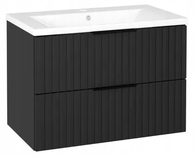 Zdjęcie produktu dla Szafka łazienkowa ryflowana z umywalką wisząca pod umywalkę czarna 80 cm