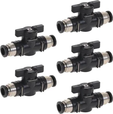 Image de 5 vannes à bille pneumatiques de 10 mm - droite, pour raccords de tuyaux à air
