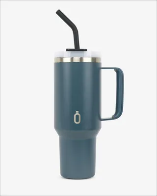 Image de Tasse isotherme Runbott Latt avec poignée et paille – 1100 ml, bleu