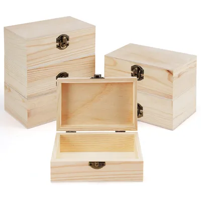 Produktbild von Belle Vous 6er Pack Naturbelassene Kleine Holzkiste mit Deckel - 15,2 x 10 x 6 cm - Dekoratives Schmuckkästchen Holz Box für Schmuck, Andenken,