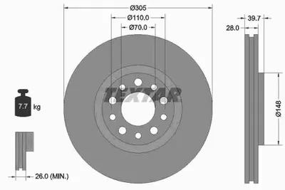 Obrázok produktu pre 2 brzdové kotúče Textar 305 mm vpredu pre Alfa Romeo 159 Brera Spider