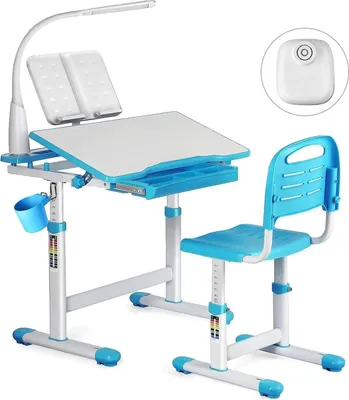 Image de Bureau enfant réglable en hauteur avec lampe et chaise Gris
