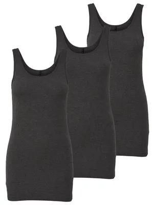 Produktbild von ONLY 3er Pack Damen Basic Tops Tank Top dunkel grau lang 15201465 (M, Grau (Dark