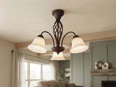 Produktbild von Deckenleuchte 3-flammig Landhausstil Rostoptik, Glasschirme Weiß inkl. E14 LED