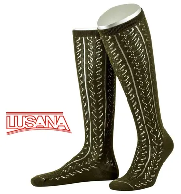 Lusana Trachtenkniestrumpf mit Ajourmuster in grün